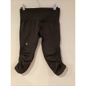 LULULEMON In The Flow Crop Leggings Heathered‎ Deep Coal Dark Gray Ruched Size 4